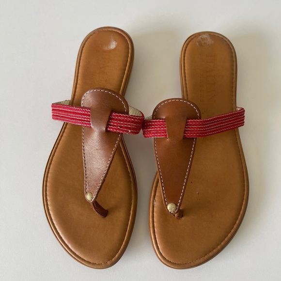 COPY - Italian Shoemakers | Leather Brown & Red Thong Slides Sz 8 1/2 - Picture 2 of 8